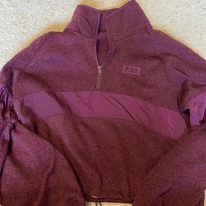 PINK HALF ZIP CROPPED HOODIE